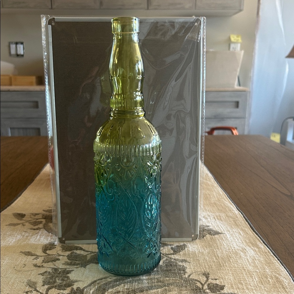 Green and Blue Decorative Glass Bottle